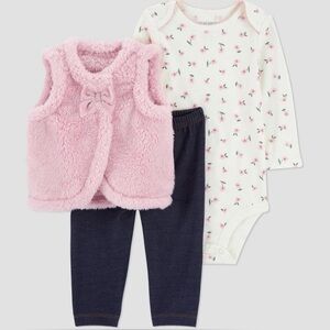 🆕 Pink Fleece Vest and Floral Bodysuit Set | 3 for $20 🆕